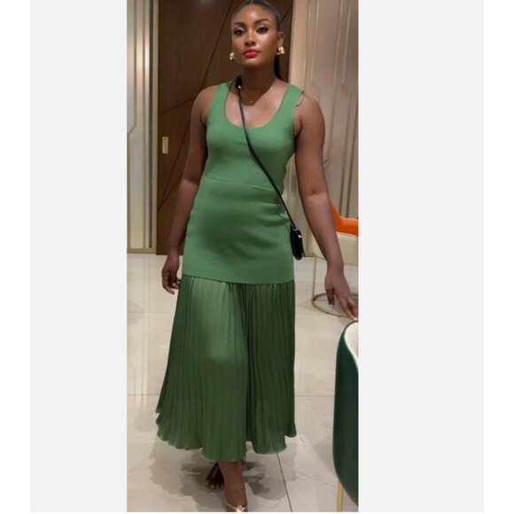 ZARA NEW WOMAN LONG PLEATED KNIT COMBINATION DRESS GREEN 4192/055 S M L - Picture 8 of 17